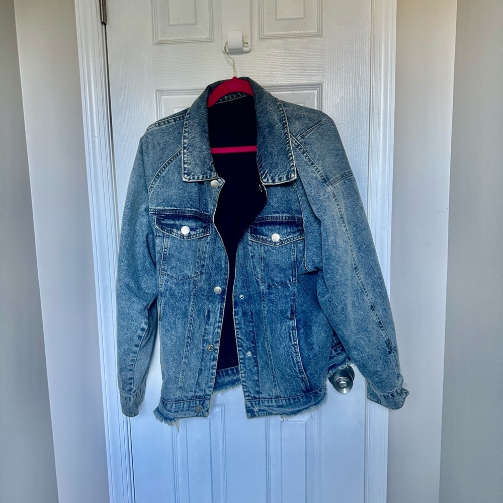 Forever 21 Plus Size Denim Jacket Frayed Ends and Reversible